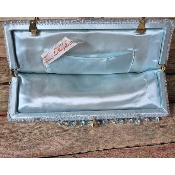 Vintage La Regale AB Dangle Bead Evening Bag Purse Kiss Lock Gold Chain Strap - Picture 8 of 9